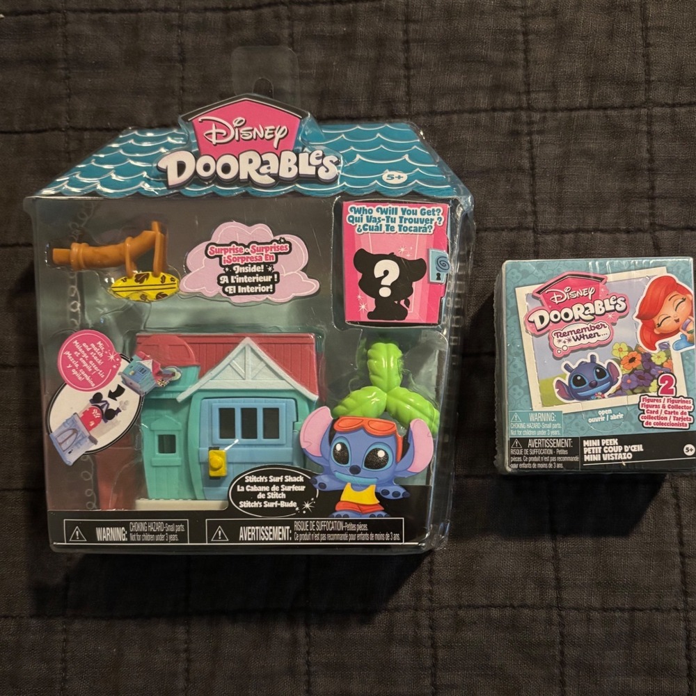 Disney Doorables Stitch Surf Shack Playset & Remember When Mini‎ Peek Bundle NEW